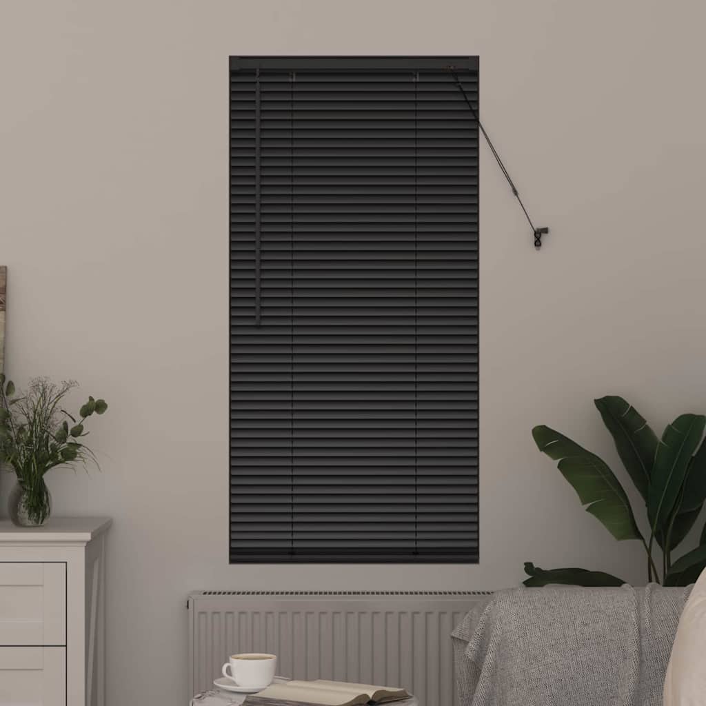 Window Blind with Curtains Manual Black Aluminium